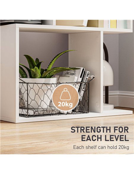 HOMCOM Bookcase, S-Shaped Wooden Bookshelf, 5 Tiers Freestanding Storage Shelf, Home Office Display Stand Rack, White - pic 169174 | FastDaddyshop