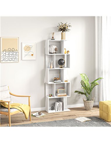 HOMCOM Bookcase, S-Shaped Wooden Bookshelf, 5 Tiers Freestanding Storage Shelf, Home Office Display Stand Rack, White