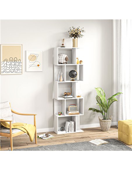 HOMCOM Bookcase, S-Shaped Wooden Bookshelf, 5 Tiers Freestanding Storage Shelf, Home Office Display Stand Rack, White - pic 169176 | FastDaddyshop