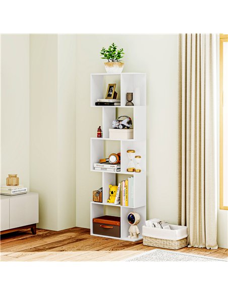 HOMCOM Bookcase, S-Shaped Wooden Bookshelf, 5 Tiers Freestanding Storage Shelf, Home Office Display Stand Rack, White - pic 169177 | FastDaddyshop