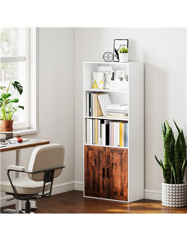 HOMCOM 5-Tier Bookcase with Adjustable Shelf - Rustic Brown