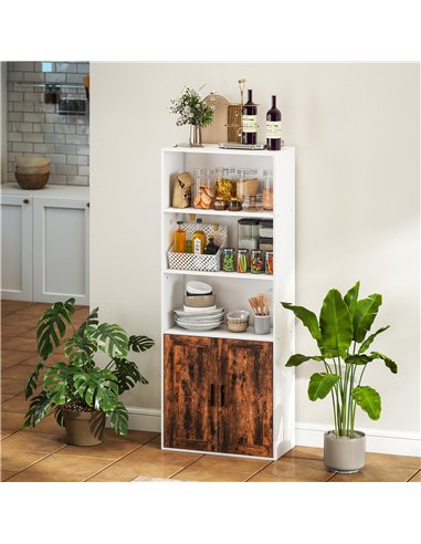 HOMCOM 5-Tier Bookcase with Adjustable Shelf - Rustic Brown