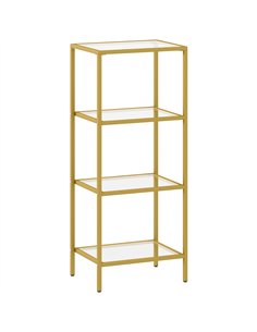 HOMCOM 4-Tier Shelving Unit, Glass Shelf, Vertical Storage Shelf for Living Room, Home Office, Bedroom, Bathroom, Gold Tone