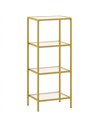 HOMCOM 4-Tier Shelving Unit, Glass Shelf, Vertical Storage Shelf for Living Room, Home Office, Bedroom, Bathroom, Gold Tone