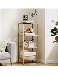 HOMCOM 4-Tier Shelving Unit, Glass Shelf, Vertical Storage Shelf for Living Room, Home Office, Bedroom, Bathroom, Gold Tone 2