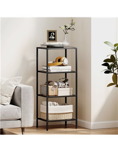 HOMCOM 4-Tier Shelving Unit, Glass Shelf, Vertical Storage Shelf for Living Room, Home Office, Bedroom, Bathroom, Black