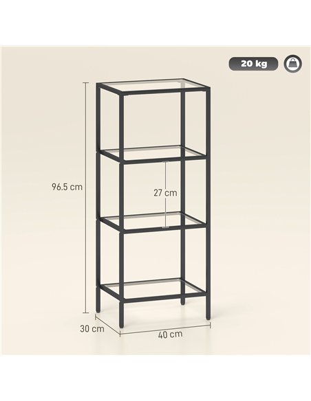 HOMCOM 4-Tier Shelving Unit, Glass Shelf, Vertical Storage Shelf for Living Room, Home Office, Bedroom, Bathroom, Black - pic 169199 | FastDaddyshop