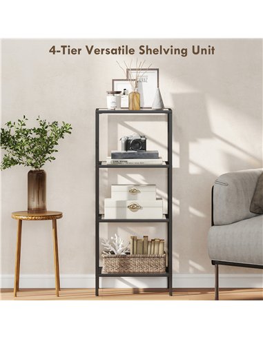 HOMCOM 4-Tier Shelving Unit, Glass Shelf, Vertical Storage Shelf for Living Room, Home Office, Bedroom, Bathroom, Black