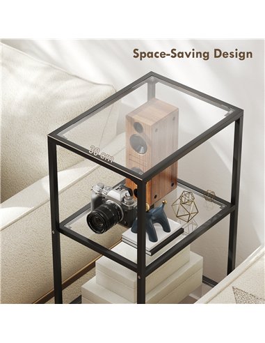 HOMCOM 4-Tier Shelving Unit, Glass Shelf, Vertical Storage Shelf for Living Room, Home Office, Bedroom, Bathroom, Black