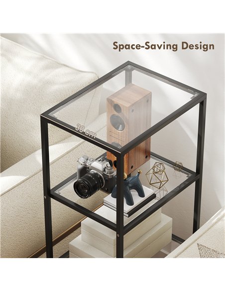 HOMCOM 4-Tier Shelving Unit, Glass Shelf, Vertical Storage Shelf for Living Room, Home Office, Bedroom, Bathroom, Black - pic 169201 | FastDaddyshop
