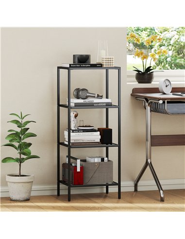 HOMCOM 4-Tier Shelving Unit, Glass Shelf, Vertical Storage Shelf for Living Room, Home Office, Bedroom, Bathroom, Black
