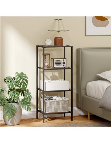 HOMCOM 4-Tier Shelving Unit, Glass Shelf, Vertical Storage Shelf for Living Room, Home Office, Bedroom, Bathroom, Black