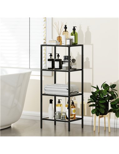 HOMCOM 4-Tier Shelving Unit, Glass Shelf, Vertical Storage Shelf for Living Room, Home Office, Bedroom, Bathroom, Black