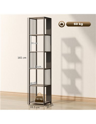 HOMCOM 5-Tier Bookshelf with Steel Frame - Grey