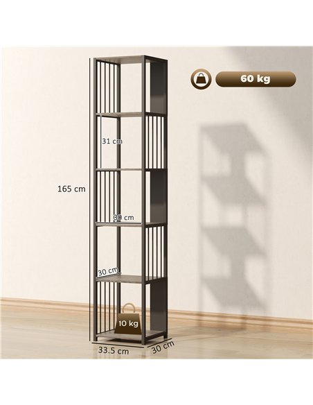 HOMCOM 5-Tier Bookshelf with Steel Frame - Grey - pic 169208 | FastDaddyshop