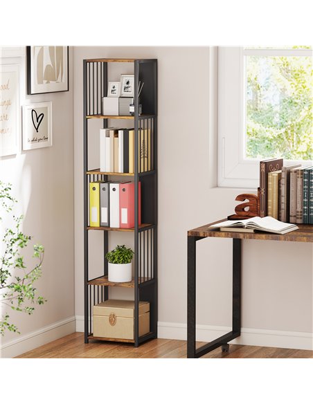 HOMCOM 5-Tier Bookshelf with Steel Frame - Rustic Brown - pic 169216 | FastDaddyshop