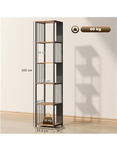 HOMCOM 5-Tier Bookshelf with Steel Frame - Rustic Brown