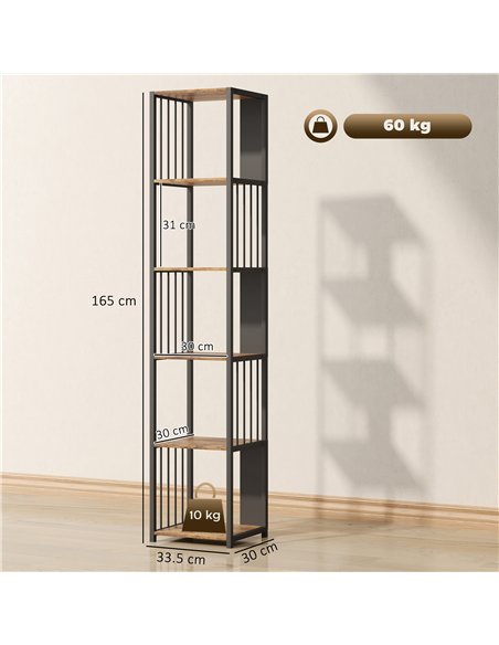 HOMCOM 5-Tier Bookshelf with Steel Frame - Rustic Brown - pic 169217 | FastDaddyshop