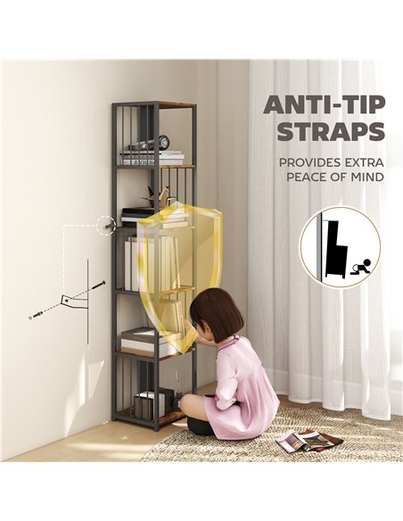 HOMCOM 5-Tier Bookshelf with Steel Frame - Rustic Brown - pic 169220 | FastDaddyshop