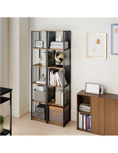 HOMCOM 5-Tier Bookshelf with Steel Frame - Rustic Brown