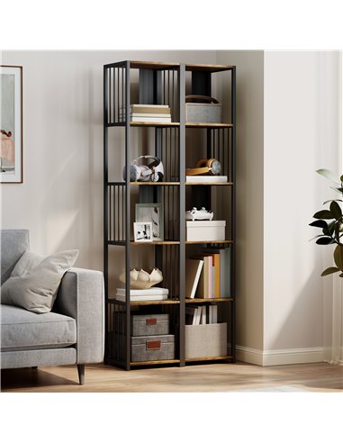 HOMCOM 5-Tier Bookshelf with Steel Frame - Rustic Brown