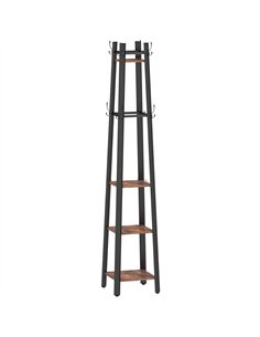 HOMCOM Industrial-Style Four Shelf Coat Stand - Brown/Black