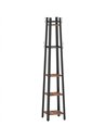HOMCOM Industrial-Style Four Shelf Coat Stand - Brown/Black