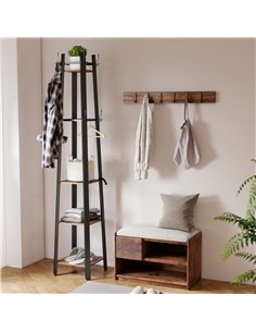 HOMCOM Industrial-Style Four Shelf Coat Stand - Brown/Black 2