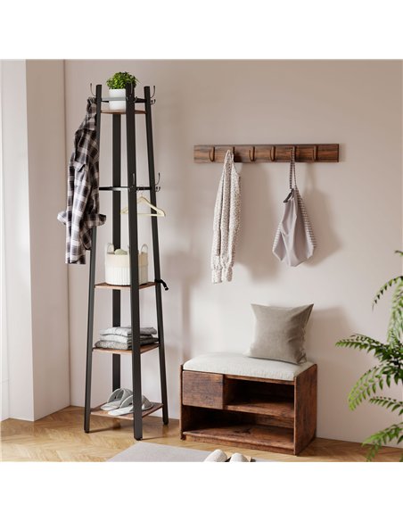 HOMCOM Industrial-Style Four Shelf Coat Stand - Brown/Black - pic 169225 | FastDaddyshop