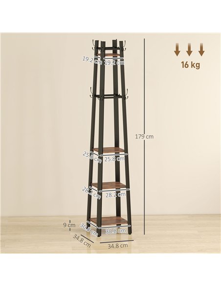 HOMCOM Industrial-Style Four Shelf Coat Stand - Brown/Black - pic 169226 | FastDaddyshop