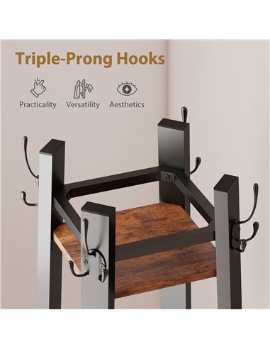 HOMCOM Industrial-Style Four Shelf Coat Stand - Brown/Black