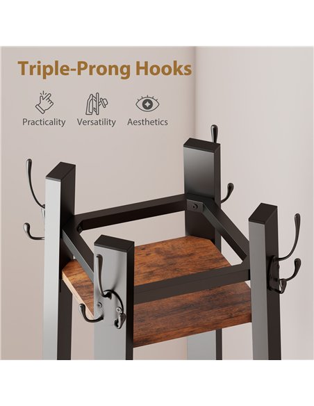 HOMCOM Industrial-Style Four Shelf Coat Stand - Brown/Black - pic 169228 | FastDaddyshop