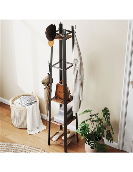 HOMCOM Industrial-Style Four Shelf Coat Stand - Brown/Black - pic 169231 | FastDaddyshop
