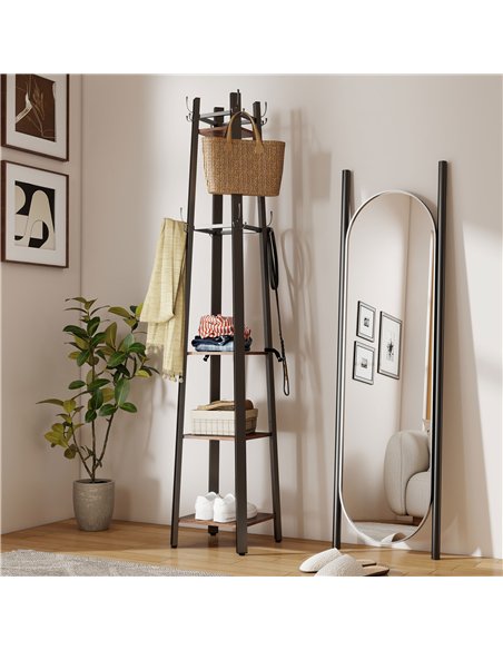 HOMCOM Industrial-Style Four Shelf Coat Stand - Brown/Black - pic 169232 | FastDaddyshop