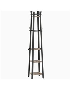HOMCOM Industrial-Style Four Shelf Coat Stand - Grey/Black