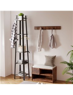 HOMCOM Industrial-Style Four Shelf Coat Stand - Grey/Black 2
