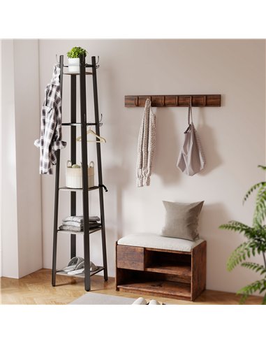 HOMCOM Industrial-Style Four Shelf Coat Stand - Grey/Black