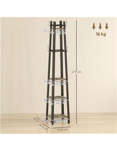 HOMCOM Industrial-Style Four Shelf Coat Stand - Grey/Black