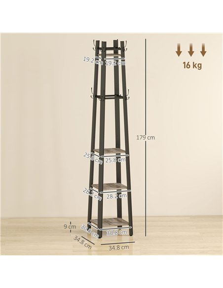 HOMCOM Industrial-Style Four Shelf Coat Stand - Grey/Black - pic 169235 | FastDaddyshop