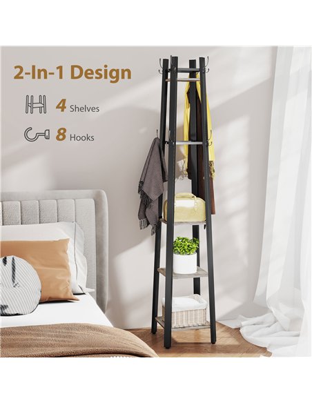 HOMCOM Industrial-Style Four Shelf Coat Stand - Grey/Black - pic 169236 | FastDaddyshop
