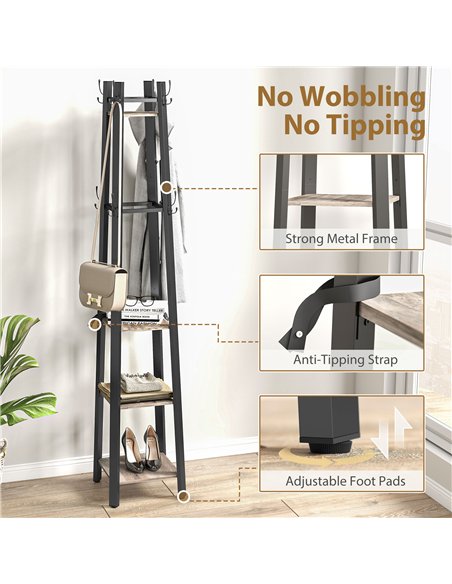 HOMCOM Industrial-Style Four Shelf Coat Stand - Grey/Black - pic 169238 | FastDaddyshop