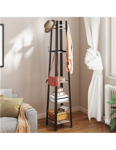 HOMCOM Industrial-Style Four Shelf Coat Stand - Grey/Black