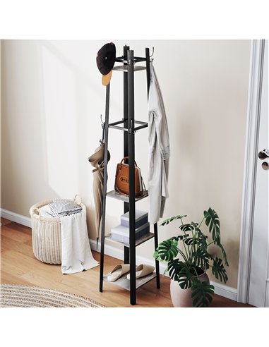 HOMCOM Industrial-Style Four Shelf Coat Stand - Grey/Black