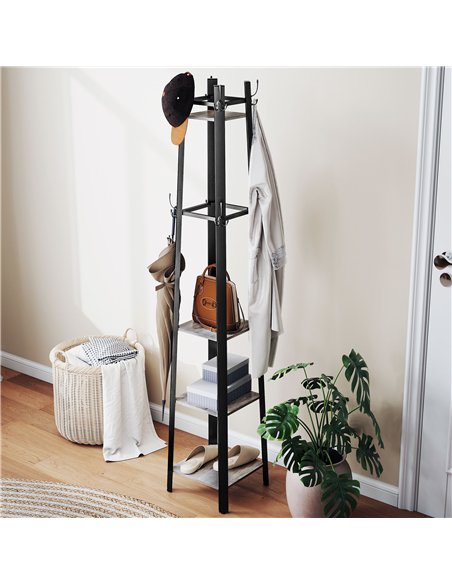 HOMCOM Industrial-Style Four Shelf Coat Stand - Grey/Black - pic 169240 | FastDaddyshop
