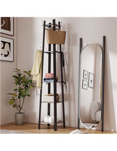 HOMCOM Industrial-Style Four Shelf Coat Stand - Grey/Black
