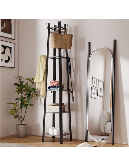 HOMCOM Industrial-Style Four Shelf Coat Stand - Grey/Black - pic 169241 | FastDaddyshop