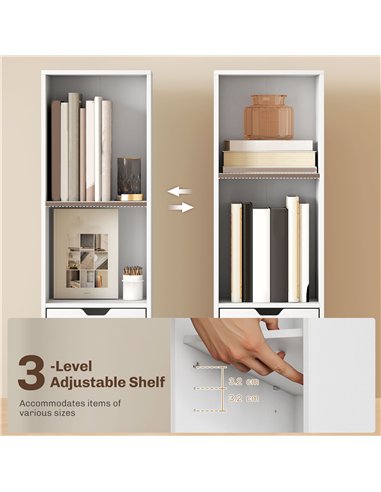 HOMCOM 6-Tier Bookcase, Tall Narrow Bookshelf with Drawer and Door - White