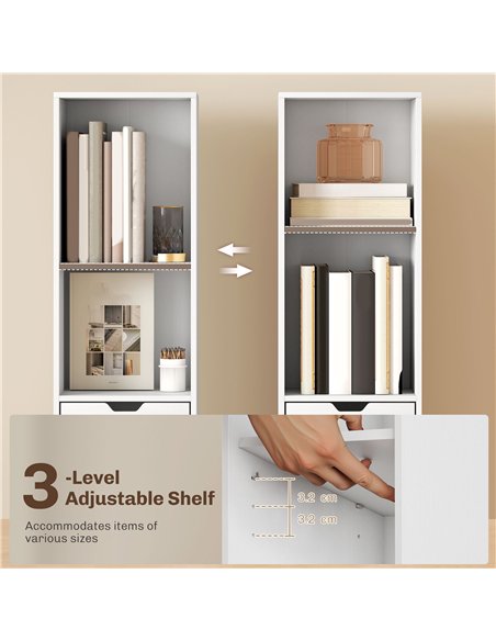HOMCOM 6-Tier Bookcase, Tall Narrow Bookshelf with Drawer and Door - White - pic 169246 | FastDaddyshop