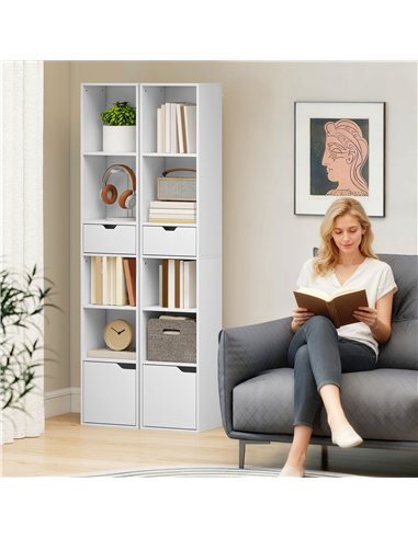 HOMCOM 6-Tier Bookcase, Tall Narrow Bookshelf with Drawer and Door - White