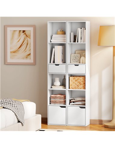 HOMCOM 6-Tier Bookcase, Tall Narrow Bookshelf with Drawer and Door - White